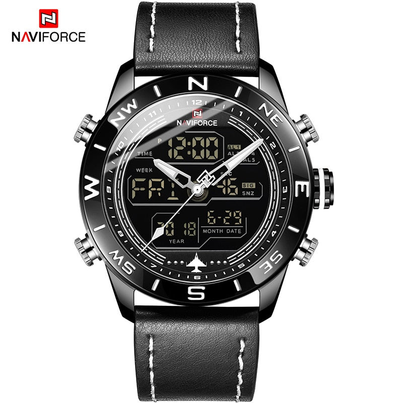 NAVIFORCE  Army Military Watch Digital Leather Sport waterproof  Quartz