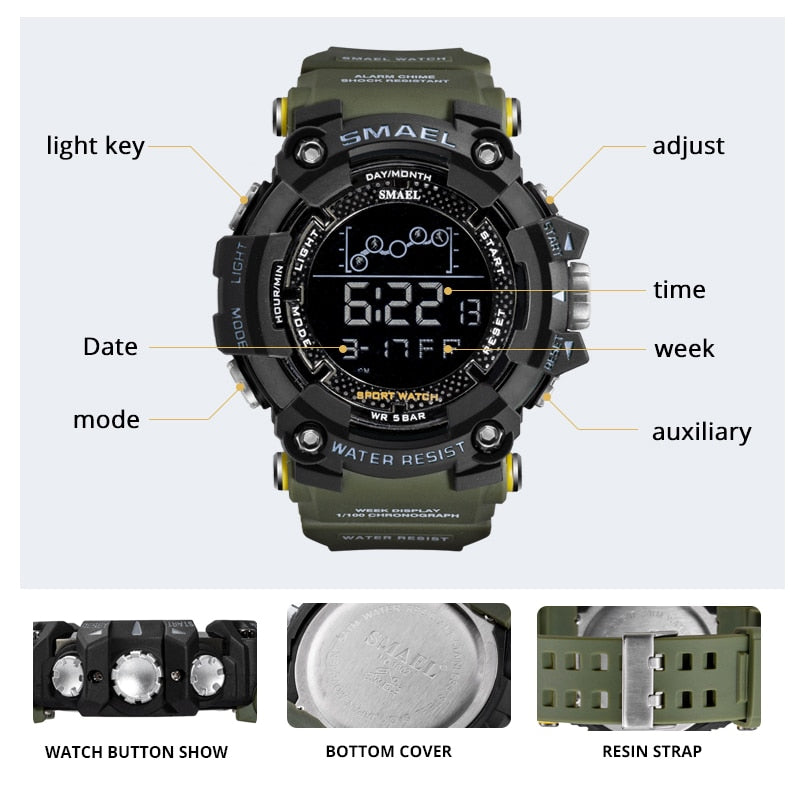 SMAEL Military Waterproof Sport Wrist Watch Digital