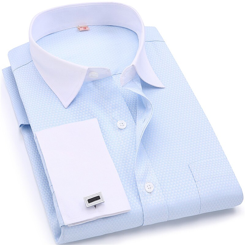 ParGrace French Cufflinks Shirts  Design Solid Color Jacquard Fabric