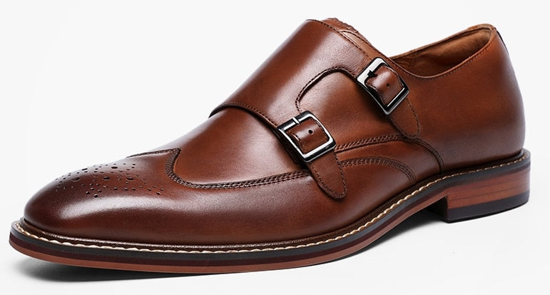 ParGrace Monk Strap Slip on Genuine Leather  Brogue Shoes  with Buckle