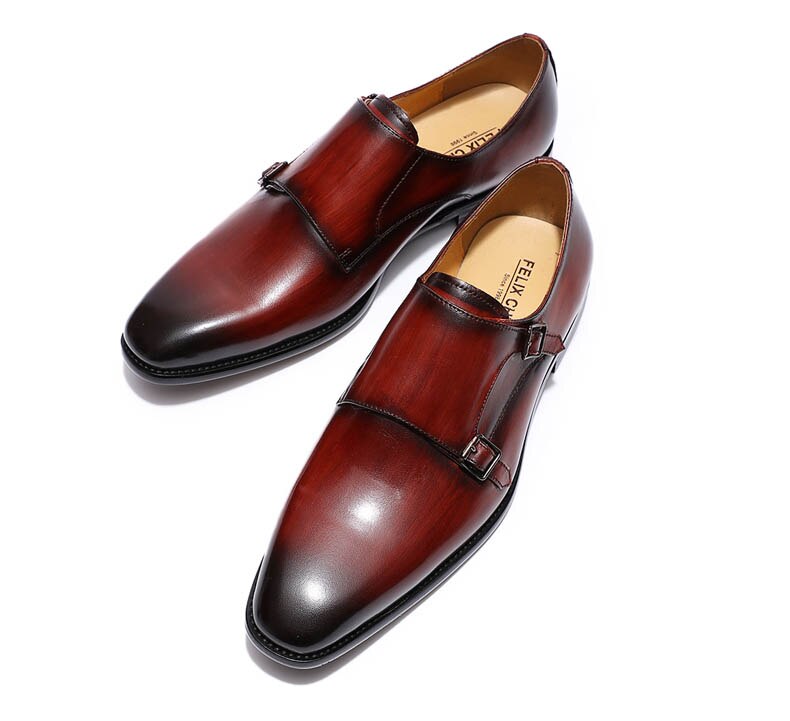 ParGrace Formal  Oxfords Double Buckles Monk Strap  Shoes Genuine Leather