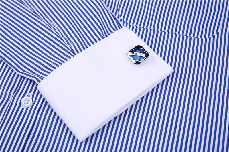 ParGrace Striped  French Cufflinks Shirts with Long Sleeve