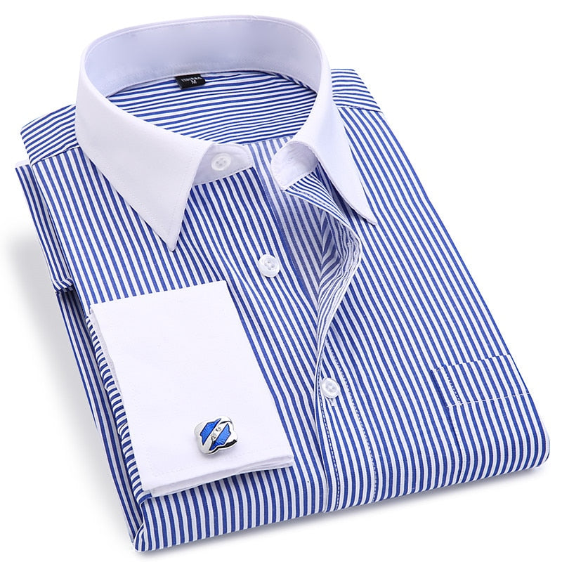 ParGrace Striped  French Cufflinks Shirts with Long Sleeve