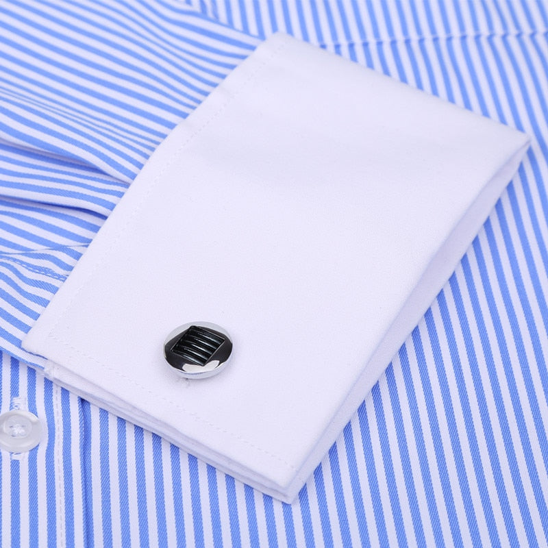 ParGrace Striped  French Cufflinks Shirts with Long Sleeve