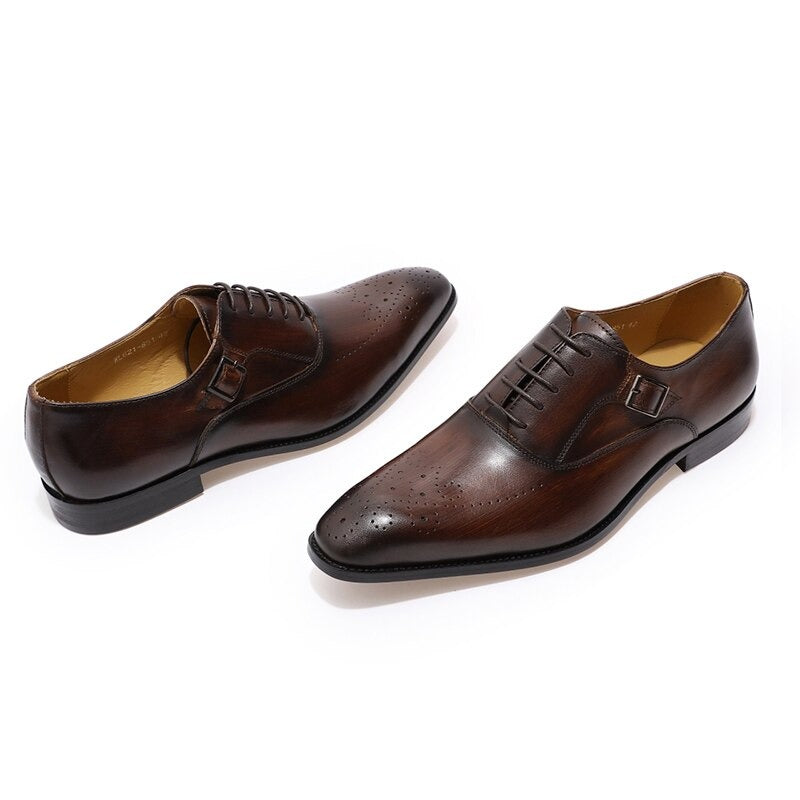 ParGrace Genuine Leather Oxford Shoes Buckle Lace-Up