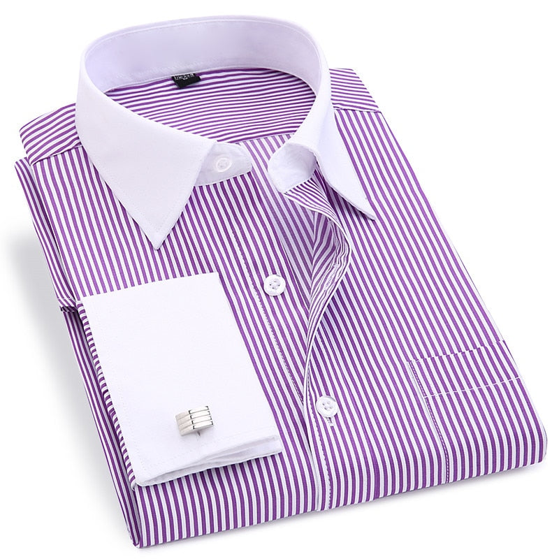 ParGrace Striped  French Cufflinks Shirts with Long Sleeve