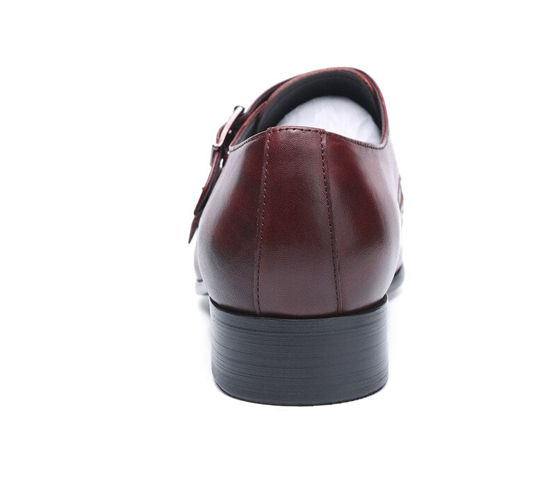 ParGrace Genuine Leather Pointed Toe Dressy  Monk Strap