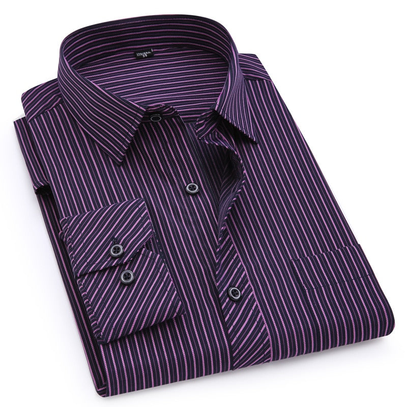 ParGrace Slim Fit  Long Sleeved Shirt Classic Striped Male Social Dress Shirts