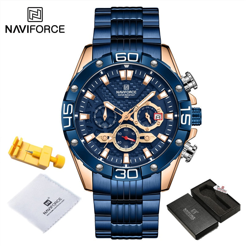 Luxury Original NAVIFORCE  Quartz Clock Analog Chronograph Sport Waterproof