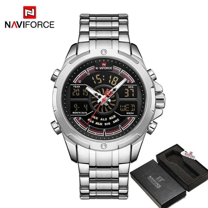 NAVIFORCE Digital Chronograph Sport Quartz Wrist Watch Stainless Steel Waterproof