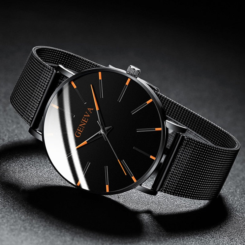 ParGrace Minimalist Ultra Thin Watches Stainless Steel Mesh Belt Quartz Watch
