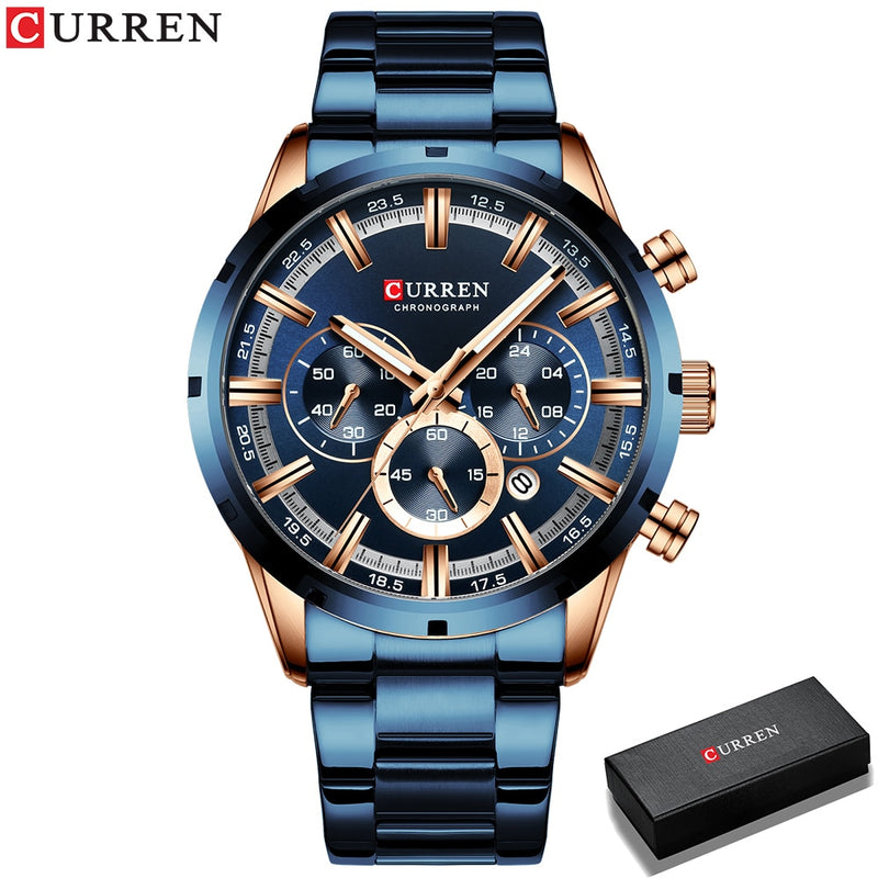 CURREN 2023 Watches with Stainless Steel Top Brand Luxury Sports Chronograph Quartz