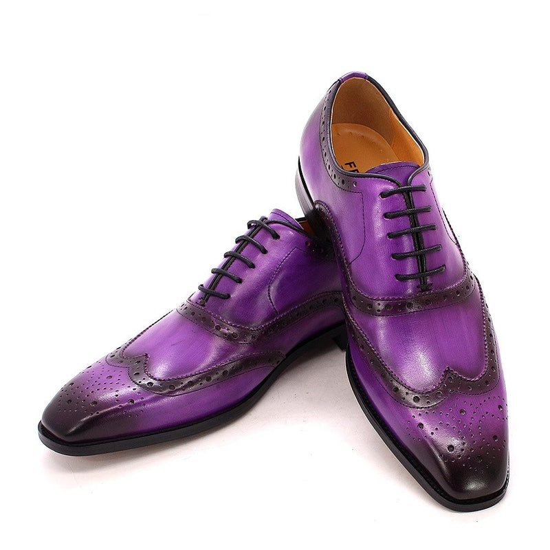 ParGrace Genuine Calfskin Leather Handmade Wingtip Oxford