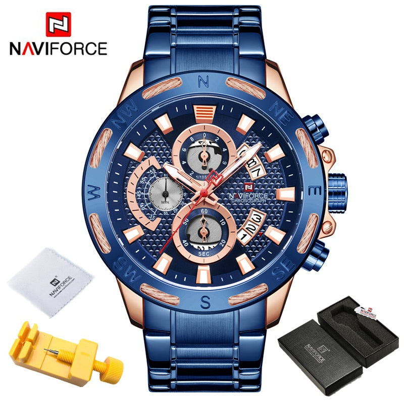 NAVIFORCE Sport Waterproof  Watches Stainless Steel Fashion Luxury Gold Watch