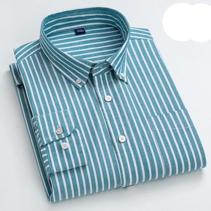 High Quality 100% Cotton Men Oxford Shirt Casual Striped