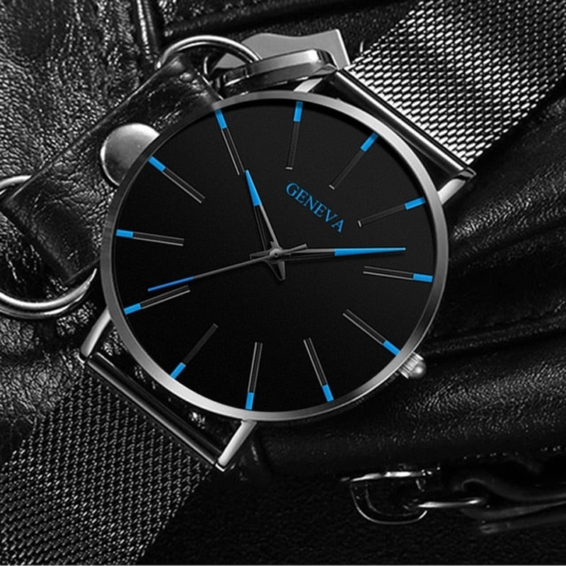 ParGrace Minimalist Ultra Thin Watches Stainless Steel Mesh Belt Quartz Watch