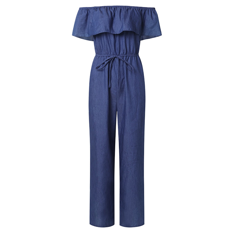 ParGrace Denim Jeans Bib Full Length  Causal Jumpsuit Pants