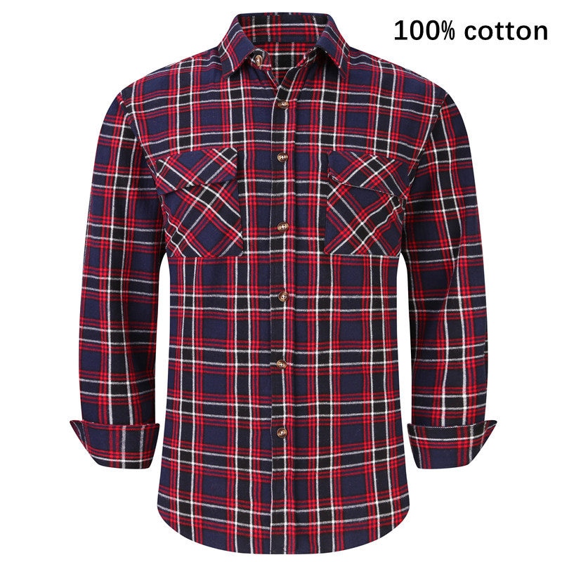 ParGrace Plaid Flannel Shirt  Regular Fit Casual Long-Sleeved Shirts