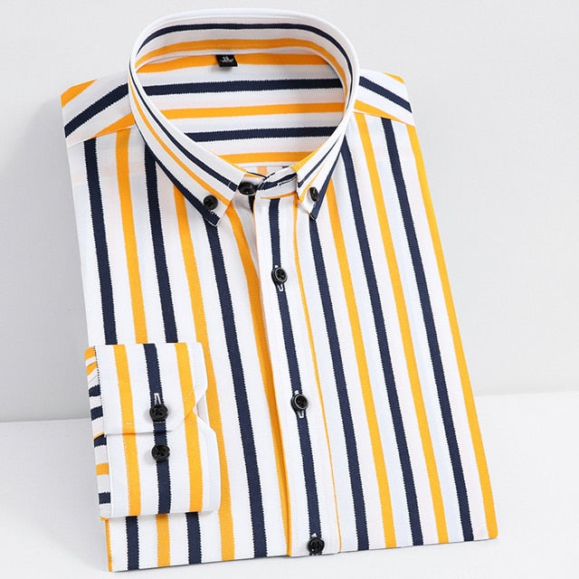 Slight Strech Soft Striped Dress Shirts Without Pocket Long Sleeve