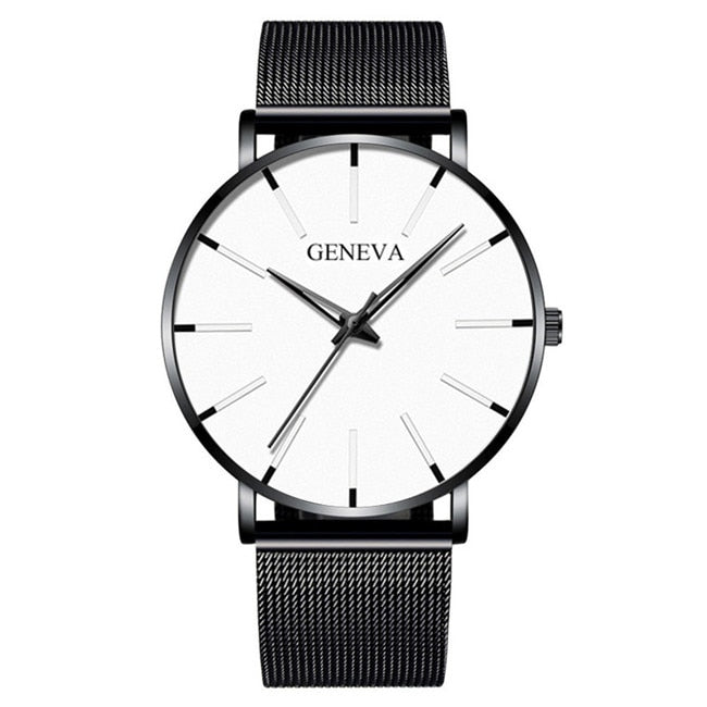 ParGrace Minimalist Ultra Thin Watches Stainless Steel Mesh Belt Quartz Watch