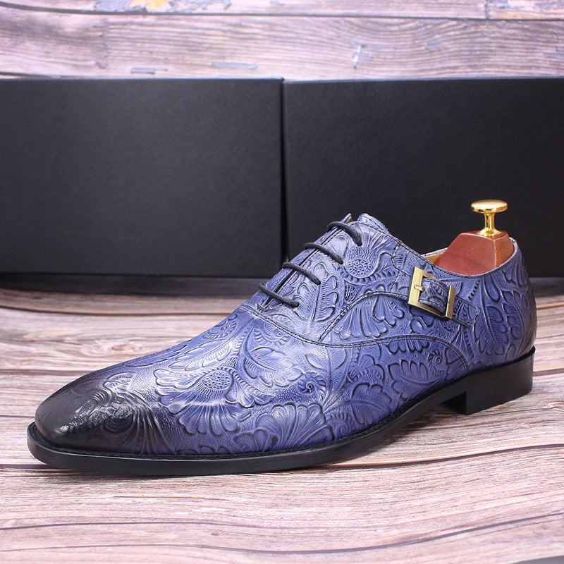 ParGrace Buckle Lace Up Pointed Oxford Genuine Leather