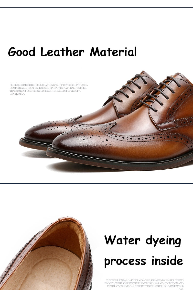 ParGrace Genuine Leather Derby Business Dress Gentleman Classic Design  Brogue Carved