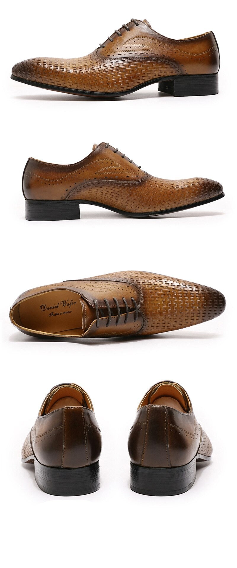 Italian Luxury Geometric Prints Lace Up Pointed Wedding Leather Oxford Shoes