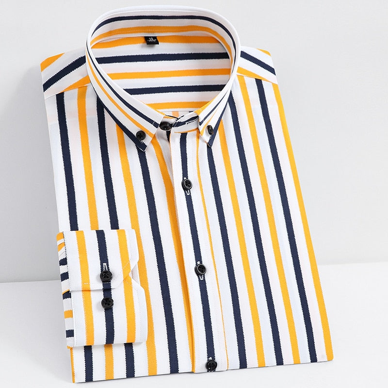 Slight Strech Soft Striped Dress Shirts Without Pocket Long Sleeve