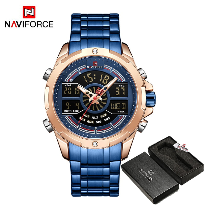 NAVIFORCE Digital Chronograph Sport Quartz Wrist Watch Stainless Steel Waterproof