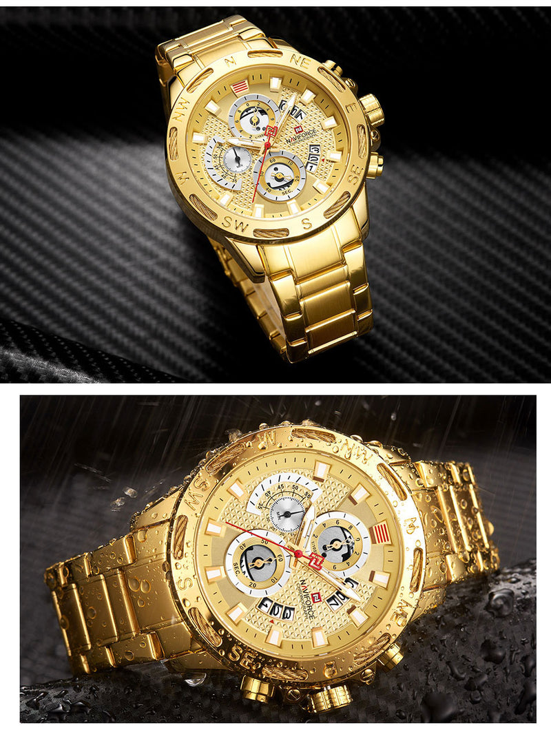 NAVIFORCE Sport Waterproof  Watches Stainless Steel Fashion Luxury Gold Watch