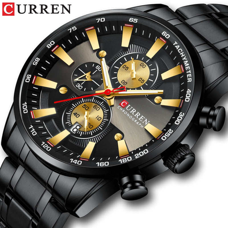 CURREN  Luxury Sporty Chronograph Wrist Quartz Stainless Steel Band