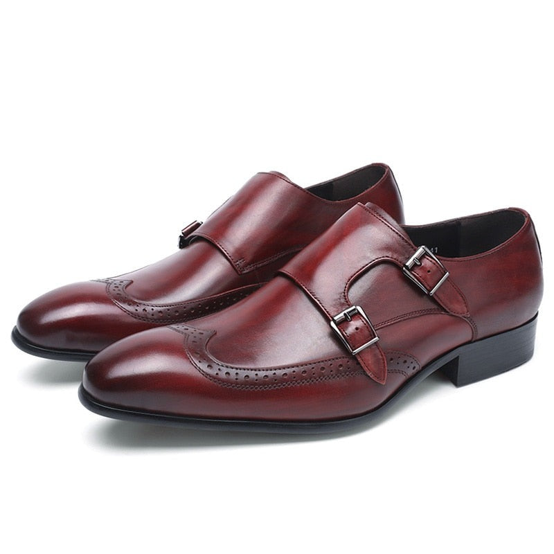 ParGrace Genuine Leather Pointed Toe Dressy  Monk Strap