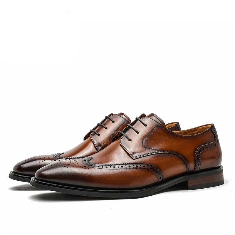 ParGrace Genuine Leather Derby Classic Brogue Carved  High Quality Shoes