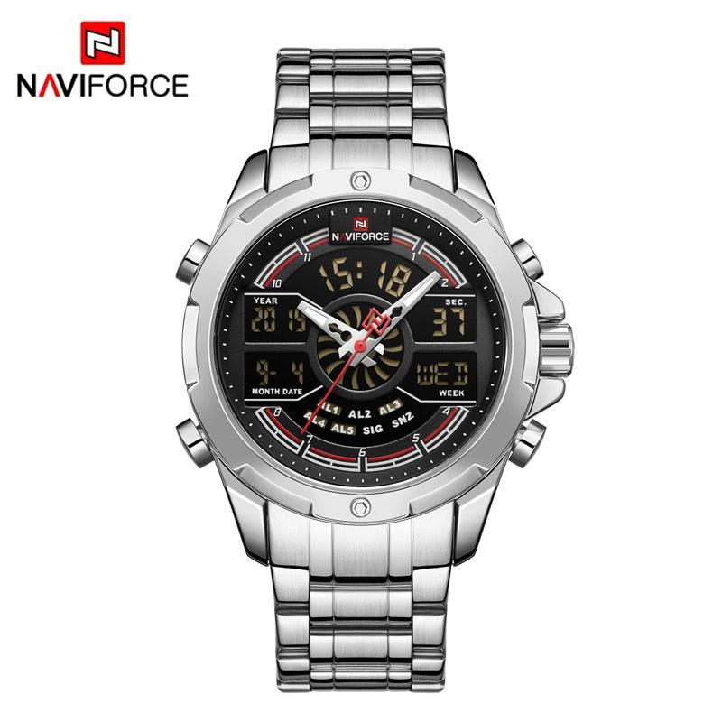 NAVIFORCE Digital Chronograph Sport Quartz Wrist Watch Stainless Steel Waterproof