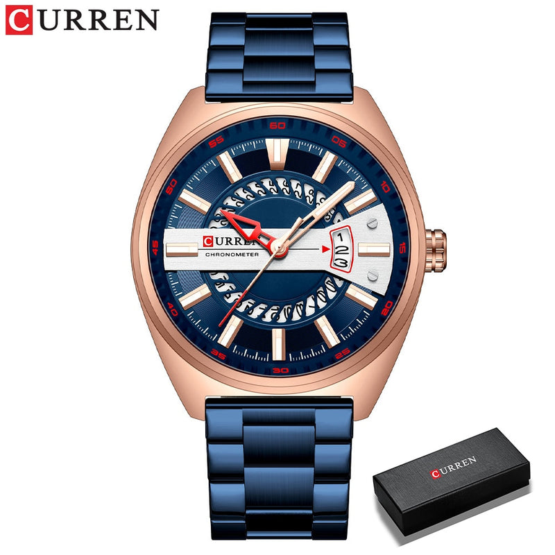 CURREN  Watch Stainless Steel Band Luxury Quartz Wristwatches Clock with Luminous