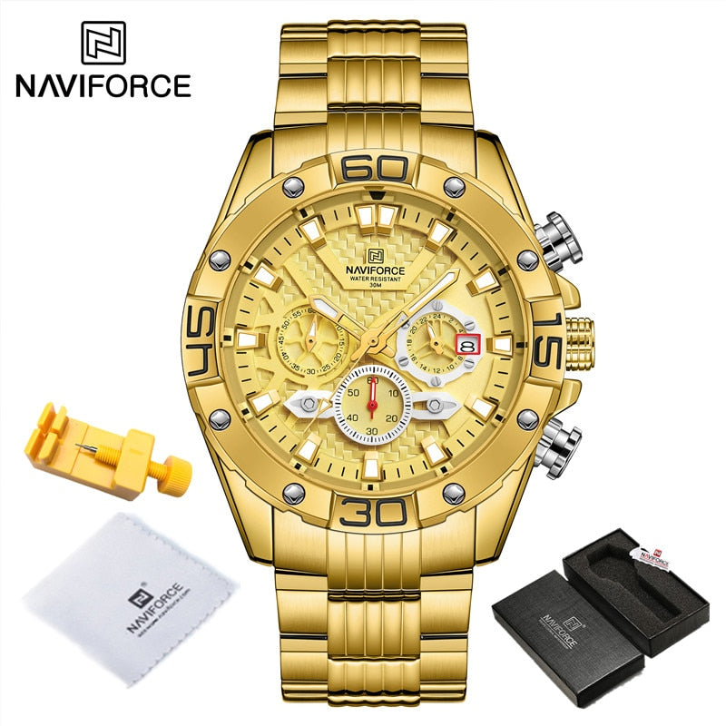 Luxury Original NAVIFORCE  Quartz Clock Analog Chronograph Sport Waterproof