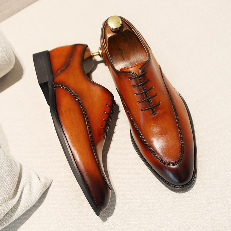 ParGrace British Toe Carved Genuine Leather  Business Shoes