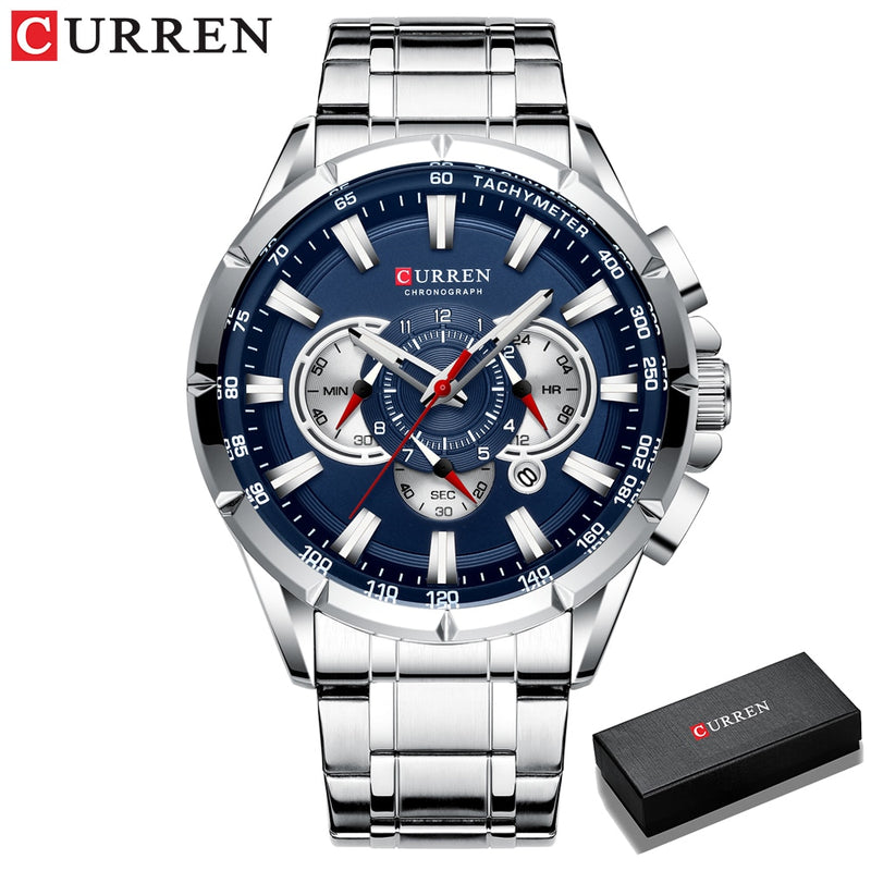 CURREN  Casual Sport Chronograph Watches Big Dial Quartz  with Luminous Pointers