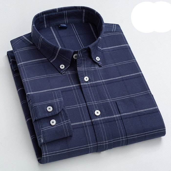 High Quality 100% Cotton Men Oxford Shirt Casual Striped