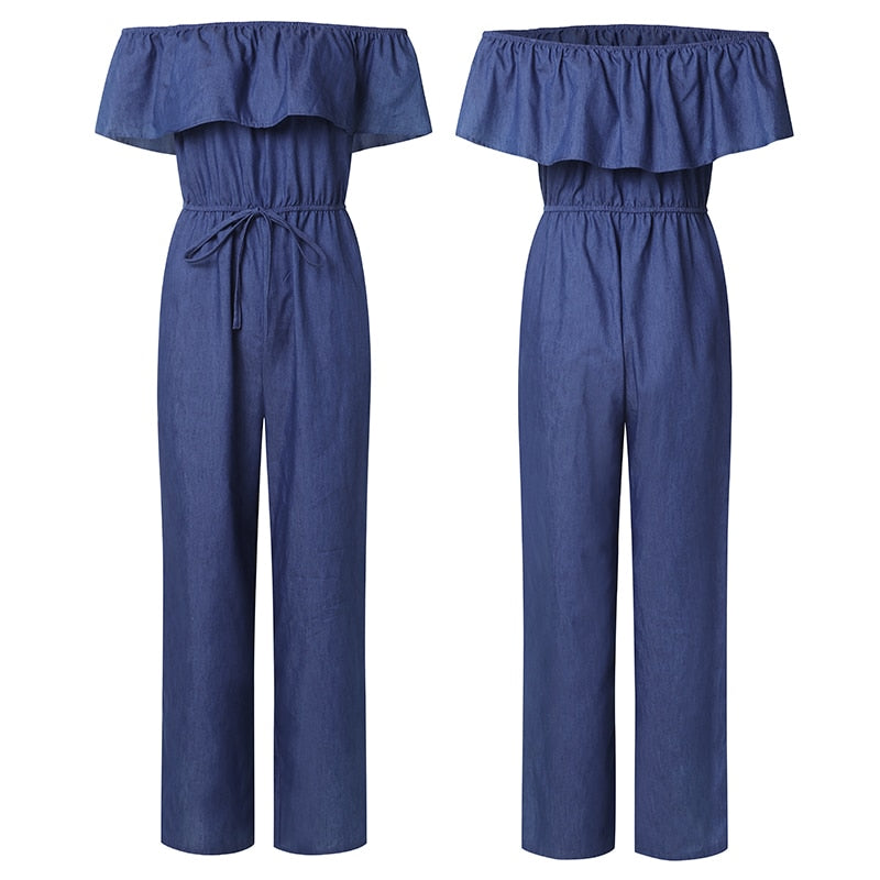 ParGrace Denim Jeans Bib Full Length  Causal Jumpsuit Pants