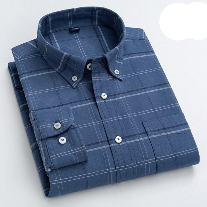 High Quality 100% Cotton Men Oxford Shirt Casual Striped