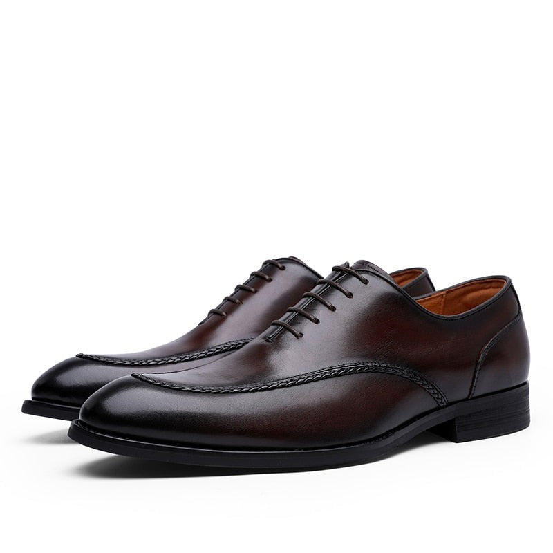 ParGrace British Toe Carved Genuine Leather  Business Shoes