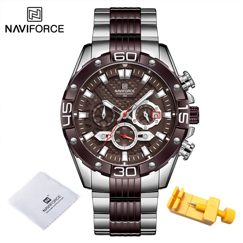 Luxury Original NAVIFORCE  Quartz Clock Analog Chronograph Sport Waterproof