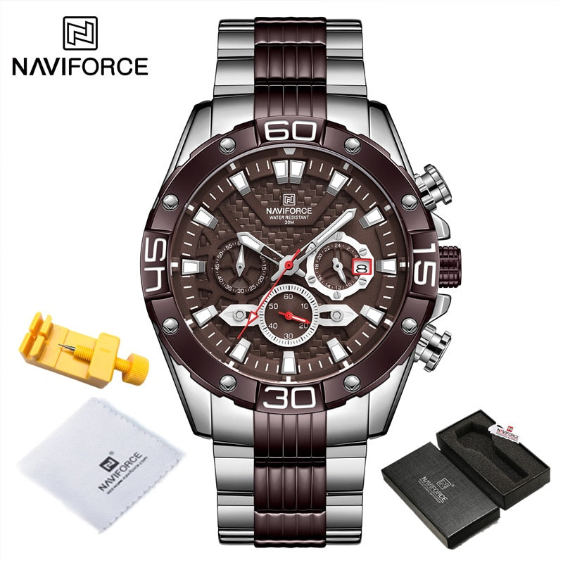 Luxury Original NAVIFORCE  Quartz Clock Analog Chronograph Sport Waterproof