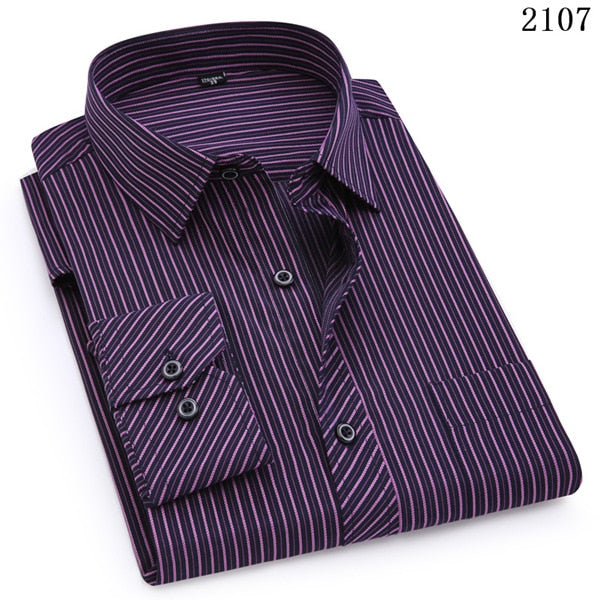 ParGrace Slim Fit  Long Sleeved Shirt Classic Striped Male Social Dress Shirts