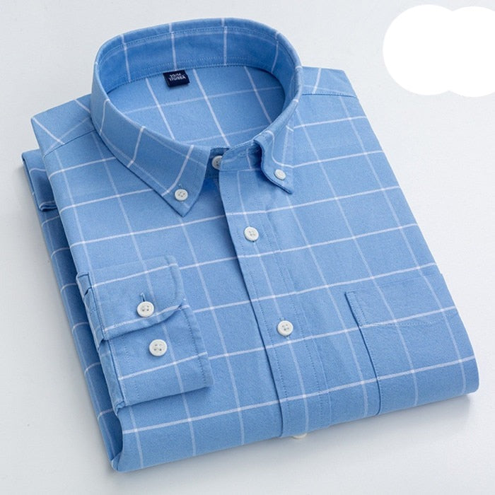 High Quality 100% Cotton Men Oxford Shirt Casual Striped