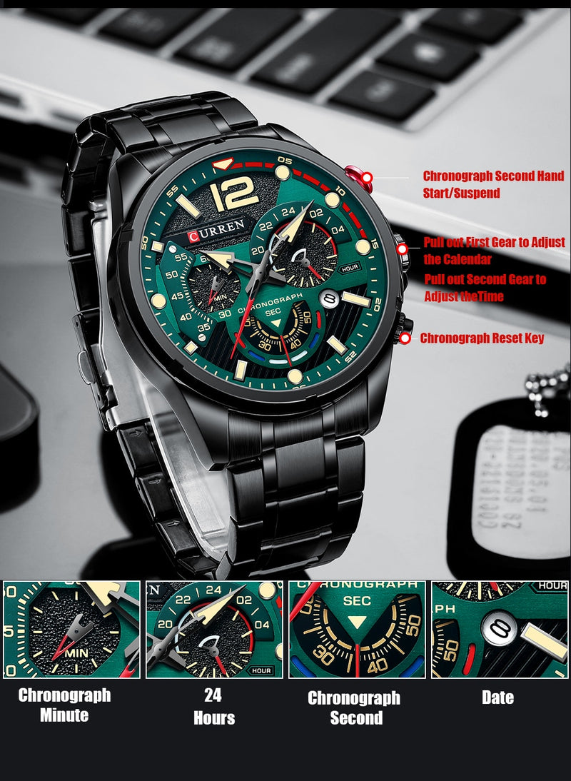 CURREN  Sport Quartz Chronograph Wristwatches Luxury Stainless Steel Clock with Luminous