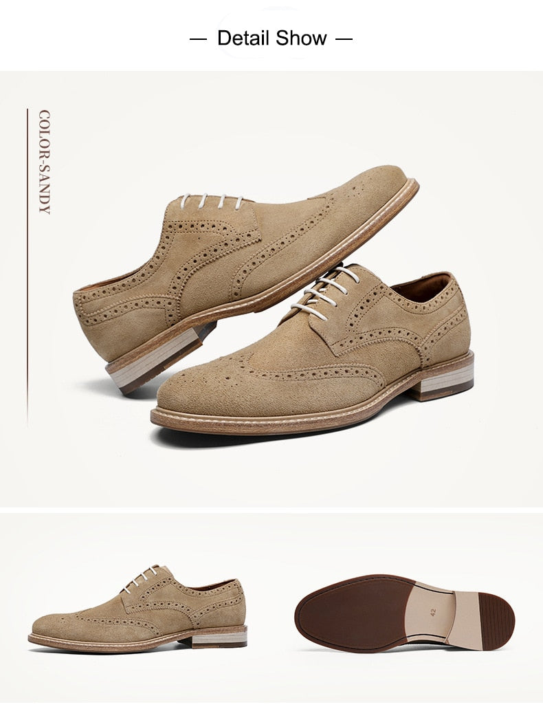 ParGrace Genuine Derby Men Shoes Cow Suede Leather