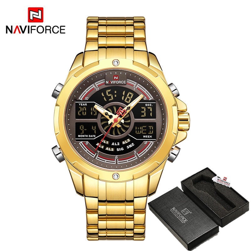 NAVIFORCE Digital Chronograph Sport Quartz Wrist Watch Stainless Steel Waterproof