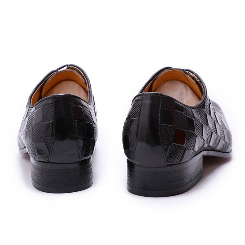 ParGrace Italian Leather  Fashion Plaid Print Lace-Up Oxford Shoes